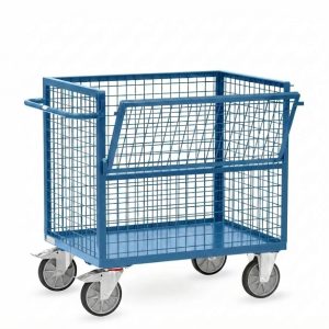 Carucior tip container placat cu plasa de sarma cu oblon - Platforma metal